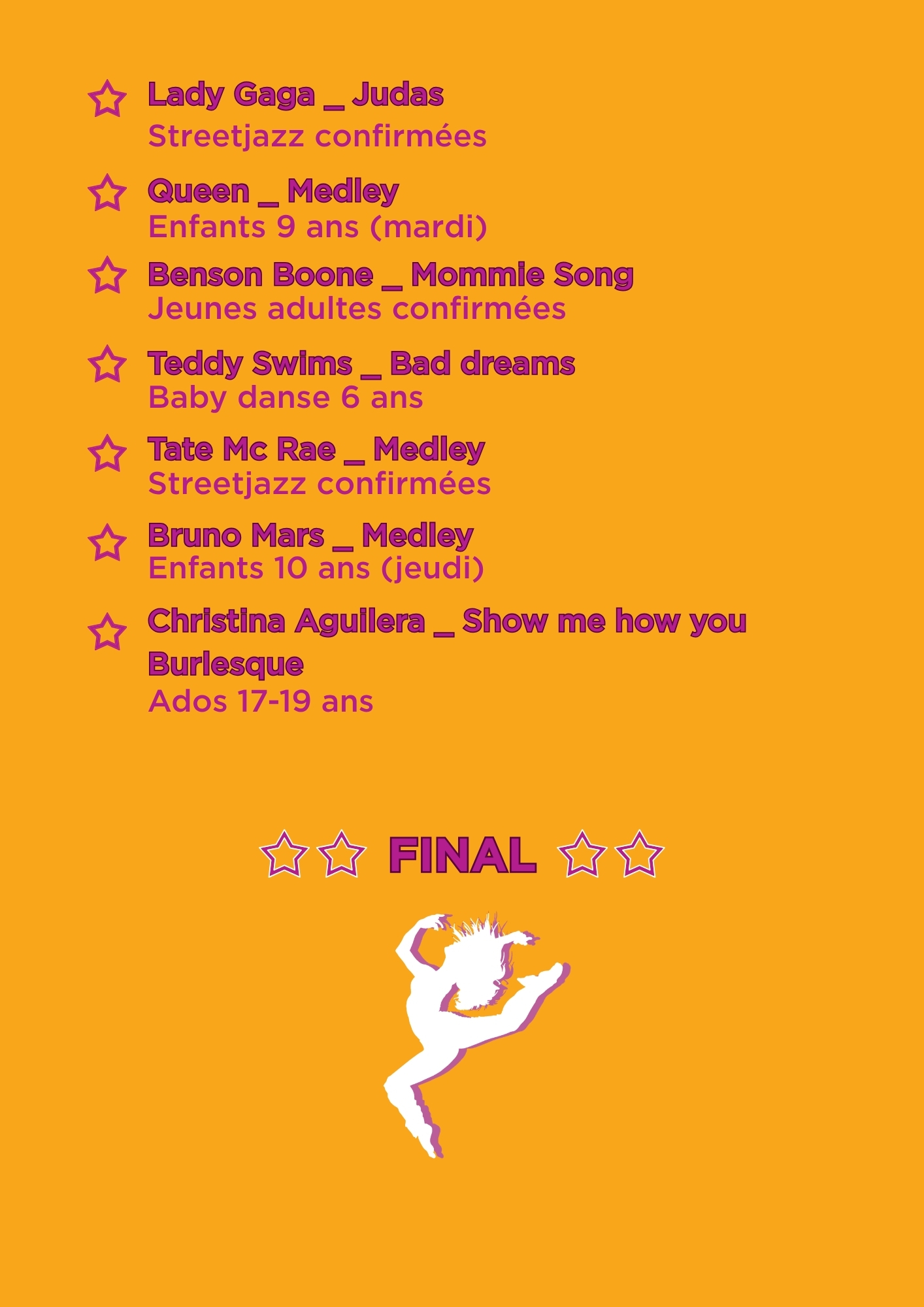 programme détaillé du spectacle des enfants partie 2
